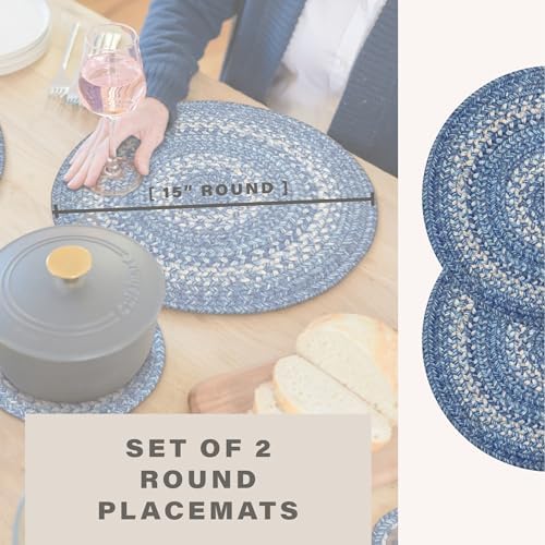 Homespice Denim Braided Placemats Ideal as Table Mats, Round 15" Set of 2