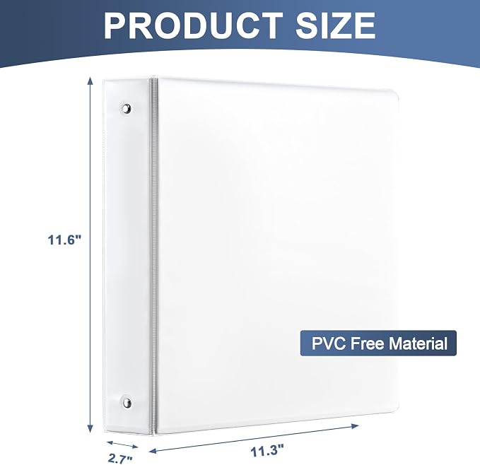 2-inch 3 Ring Binder with 2 Interior Pockets, Heavy Duty 2" Round Ring Binder Holds 450 Sheets of US Letter Size 8.5'' x 11'' Paper for Office/Home/School (White,6-Pack)