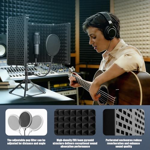 Microphone Isolation Shield with Tripod Stand & Pop Filter