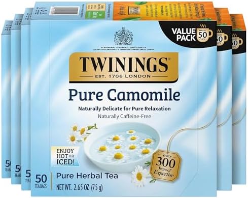 Twinings Pure Camomile Herbal Caffeine-Free Tea Bags, 50 CT Box (6 Pack)