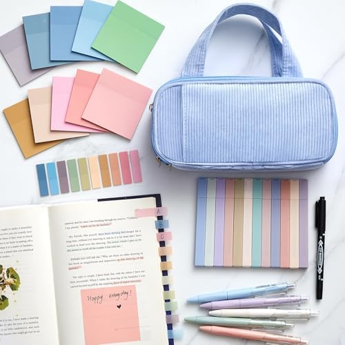 Jutom 39 Pcs Aesthetic Book Annotation Kit,Light Blue,Classic Style