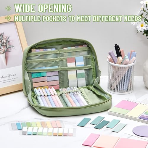 Jutom 41 Pcs Aesthetic Book Annotation Kit with Pencil Bag Bible Journaling Kit Notebook Sticky Note Tab Highlighter Black Ink Pen Page Marker School Office Supplies Christmas Bible Lover Gift(Green)