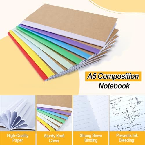 32 Pack Composition Notebooks Bulk, A5 Kraft Notebooks, 8 Colors