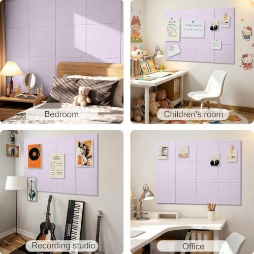 Felt Wall Tiles Bulletin Board Large Cork Board Alternative 6 Pack 11.81”x11.81”x0.47” Felt Pin Board Tack Board with Safe Removable Adhesive Tabs for Home Office School 36x24 (Light Purple)