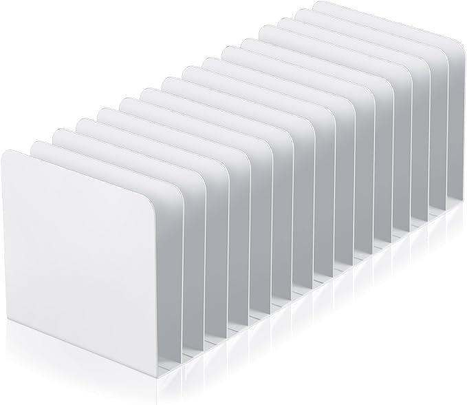 Suzile Metal Desktop File Organizer, 15 Compartments, Vertical File Sorter, White, 5.79" W x 15.75" L x 5.41" H, Office, Reception Areas, Workspace