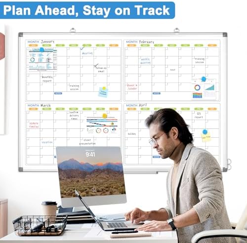 Dry Erase Calendar for Wall 4 Month, 48" x 36" Large White Board Calendar