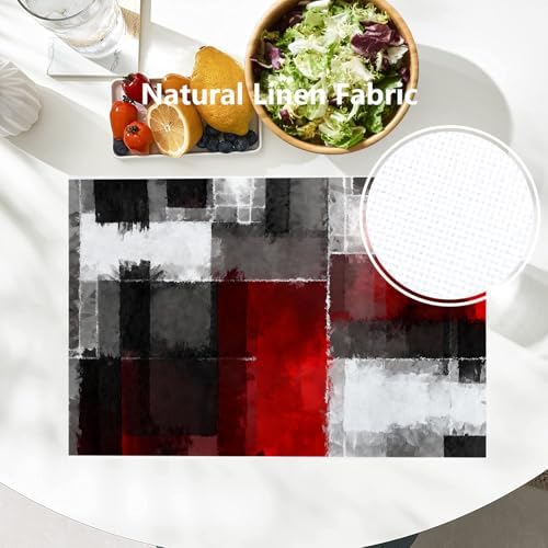 Batmerry Abstract Art Colorful Painting Linen Placemats Set of 8, Modern Art Black and Red Washable Table Mats for Kitchen Table Thickened Heat Insulation Dining Set Indoor Outdoor 12X18 in