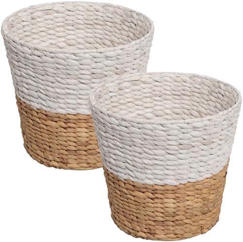 happimess Toby 3.1 Gal Water Hyacinth Wastebasket, White/Natural, Set of 2