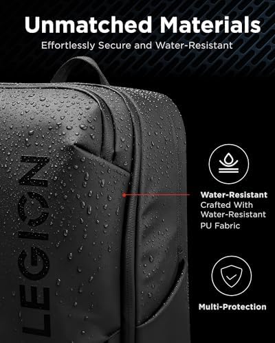 Lenovo Legion Gaming Laptop Backpack GB800, 21L Capacity, Fits 17-inch Laptops, Water Resistant, Three Main Compartments & 19 Specialiized Pockets, Black