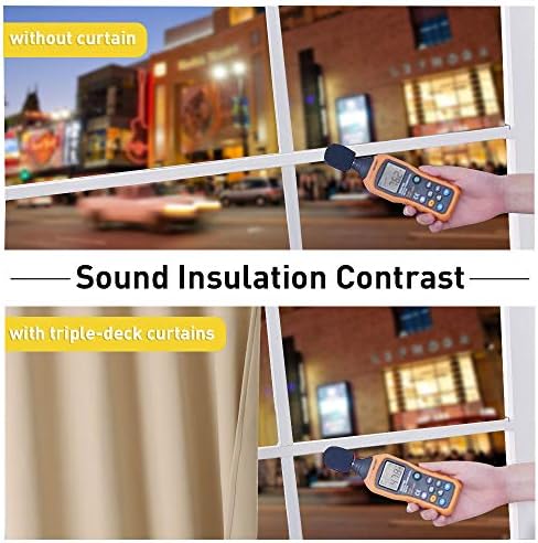 NICETOWN Living Room Noise Reducing Curtains, Privacy Protection & Completely Shaded Ring Top Drapes, Sound Preventing Insulated Window Treatment Curtain Panels(Biscotti Beige, 2 Pieces, W62 x L84)