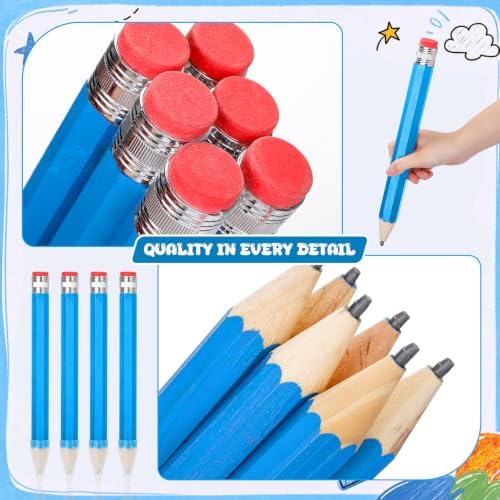 Tinlade 6 Pcs Wooden Jumbo Pencils for Prop, Funny Huge Blue Giant Pencil 14 Inch for Home and School Supplies, Kids, Preschoolers