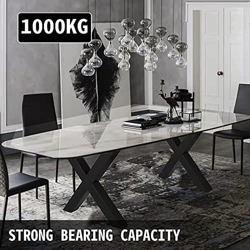 VEVOR Set of 2 Steel Table Legs, 28”Height 24”Wide Dining Table Legs,Heavy Duty 3.1" Square Box Section X Frame Table Legs,28x24x3.1 Inch Black Color Industrial Country Style Metal Dining Legs