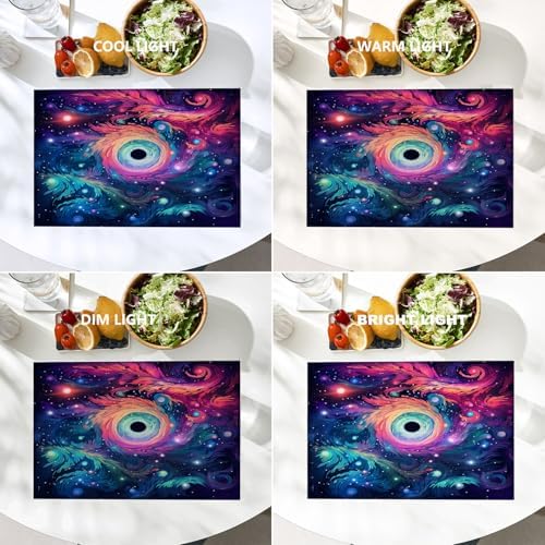 Batmerry Cosmic Swirls Stars Linen Placemats Set of 4, A Colorful Cosmic Scene Washable Table Mats for Kitchen Table Thickened Heat Insulation Dining Set Indoor Outdoor 12X18 in