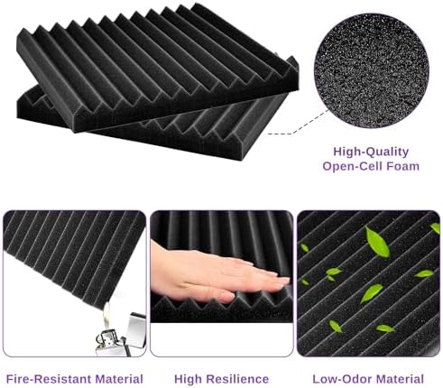 52 Pack Acoustic Foam Panels,1" x 12" x 12"Acoustic Wedge Studio Foam Sound Absorption Wall Panels (Black/Purple)
