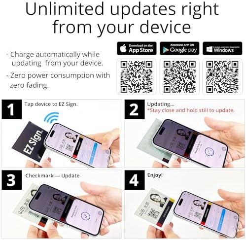 [Santek] EZ Sign NFC E-Paper Display – No Battery, Ultra-Thin 0.13”, Rewritable 4-Color Digital Display, App-Controlled (iOS/Android/PC), IP65 (White, 4.2" 6pcs, No Stand and Clip Included)