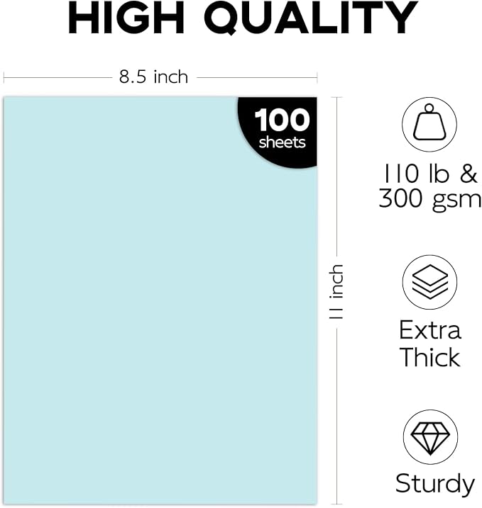 110lb Blue Cardstock | Goefun 100 Sheets Thick Blue Card Stock 300 GSM for Invitations, Menus, Poster, DIY Card