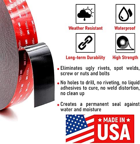 CANOPUS Double Sided Tape, 5952 Heavy Duty Mounting Tape, Strong Bond & Weatherproof Seal Strip for Automotive Mounting, Picture and Photo Frame, Poster, Craft, 1 in x 15 ft, Black, Made in USA