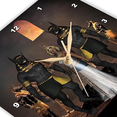 3dRose Wall Clock Silent - 10 inch - Anubis with Egyptian Women - Köhnen Design - Sign Symbol
