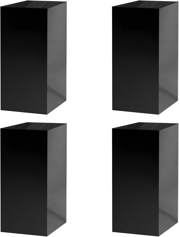 4 Pack Glossy Black Pedestal Box Acrylic Hollow Stand Art Presentation 12" x 12" x 32" One Piece No Lid Decor Weddings Flower Arrangement Display Cube Retail Merchandise Riser by Marketing Holders