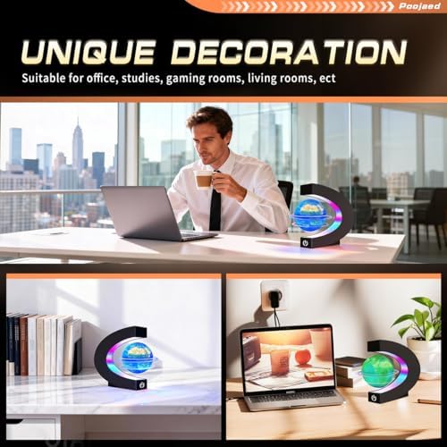 Magnetic Levitating Floating Globe with 7 Colored Lamp, World Globe for Men Father Boy Girl, Birthday Gifts Office Home Desk Toy Decor Display Frame, Cool Tech Gadgets Gifts