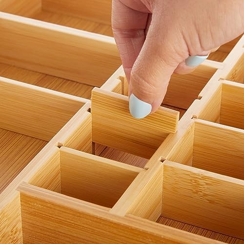 Juvale Drawer Organizer Tray - 8-Slot Drawer Divider for Utensils - Versatile Silverware Holder - Desk Tray for Office Supplies - 14 x 10 x 2 in, Brown, Bamboo