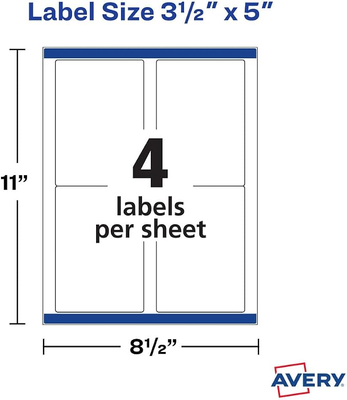 Avery Printable Shipping Labels with Sure Feed, 3.5" x 5", White, 1,000 Blank Mailing Labels (95935)