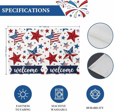 4th of July Placemats Set of 4, Patriotic Stars USA Flag Place Mats Independence Day Dining Table Mats Holiday Party Memorial Day Decor for Kitchen&Linens Outdoor Indoor, Red White and Blue