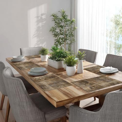 Batmerry Brown Abstract Art Linen Placemats Set of 6, Grey Acrylic Washable Table Mats for Kitchen Table Thickened Heat Insulation Dining Set Indoor Outdoor 12X18 in