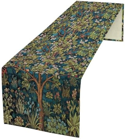 William Morris Floral Table Runner, Vintage Green Botanical Printed Table Runner for Home Kitchen Dining Table Decoration,13x60 Inch