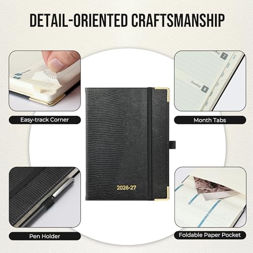 Planner 2026-2027 Weekly & Monthly Planner, 18 Month Academic Calendar July 2026 – Dec 2027, Horizontal Layout with Monthly Tabs, Hardcover Business Agenda Organizer, Black