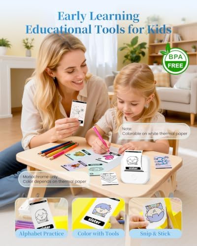 Memoking Mini Printer T02 Thermal Sticker Printer with 3 Rolls Paper