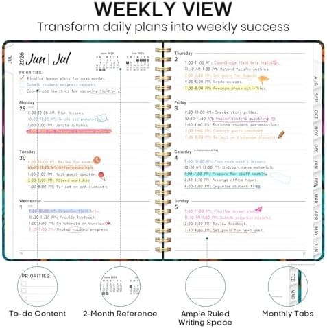 Planner 2026-2027, Weekly & Monthly Academic Calendar, Jul 2026 – Jun 2027
