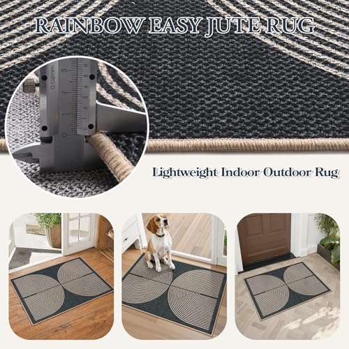 Lahome Rainbow Indoor Door Mat, 20"x32" Small Black Rugs for Entry Kitchen