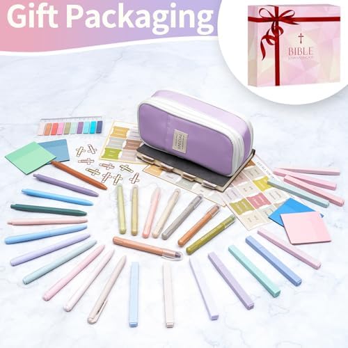 KOPKOFT Bible Study Supplies, Bible Journaling Kit for Women with Journal, Pen Case, Tabs, Highlighters and Pens, Bible Accessories Set for Women Students Beginner, Christian Gifts (Purple)