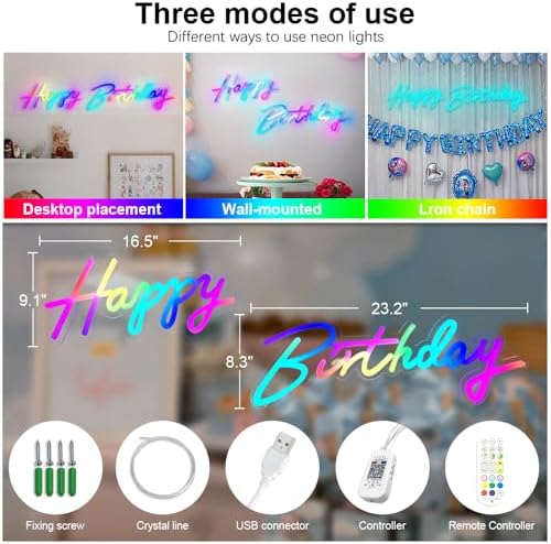 Extra Large Neon Happy Birthday Sign - Multi Color Happy Birthday Sign, Happy Birthday Light Up Sign for Backdrop with Switch/APP/Remote Control - Happy Birthday LED Sign for Backdrop, Party, Decoration