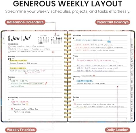 Planner 2026-2027, Monthly & Weekly Jul 2026-Jun 2027 Calendar Planner