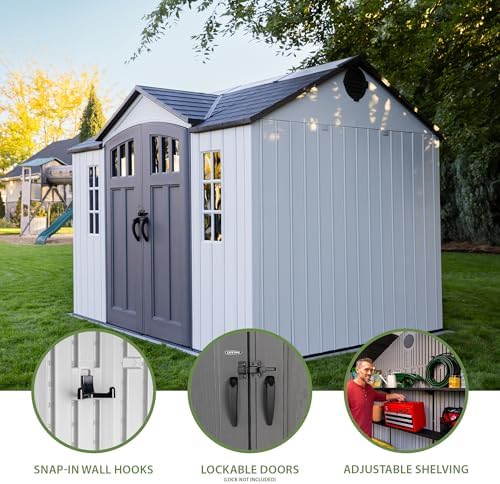 Lifetime Dual Entry Outdoor Storage Shed, 10x8 Ft, Gray, Resin Tool Shed with Double Doors, HDPE
