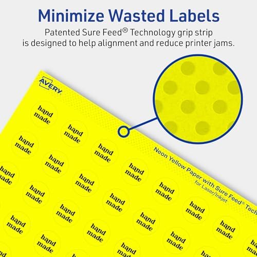 Avery Printable Round Labels, Sure Feed Technology, 3/4" Diameter, Neon Yellow Labels, Print-to-the-Edge, Laser/Inkjet, 6,400 Total, Great for Price Stickers and Mailing Seals