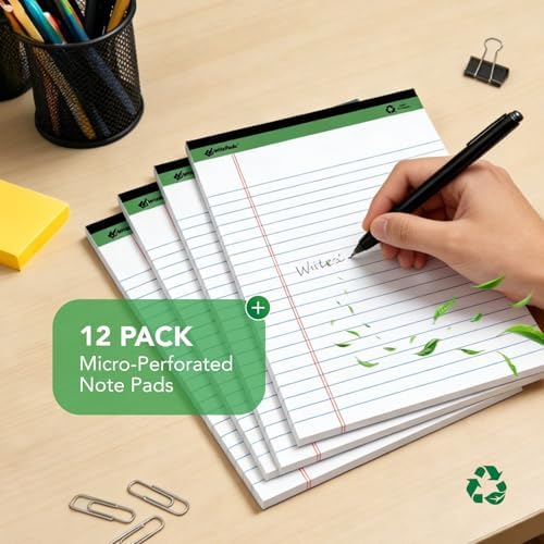 KAISA White Legal Pads Writing Pads 600 Sheets Recycled Paper 5"x8" Narrow Ruled Lined Paper Small Legal pad Perforated 50 sheets Hard Back Notepads Writing Tablet For Office Supplies Study (White 12pads)
