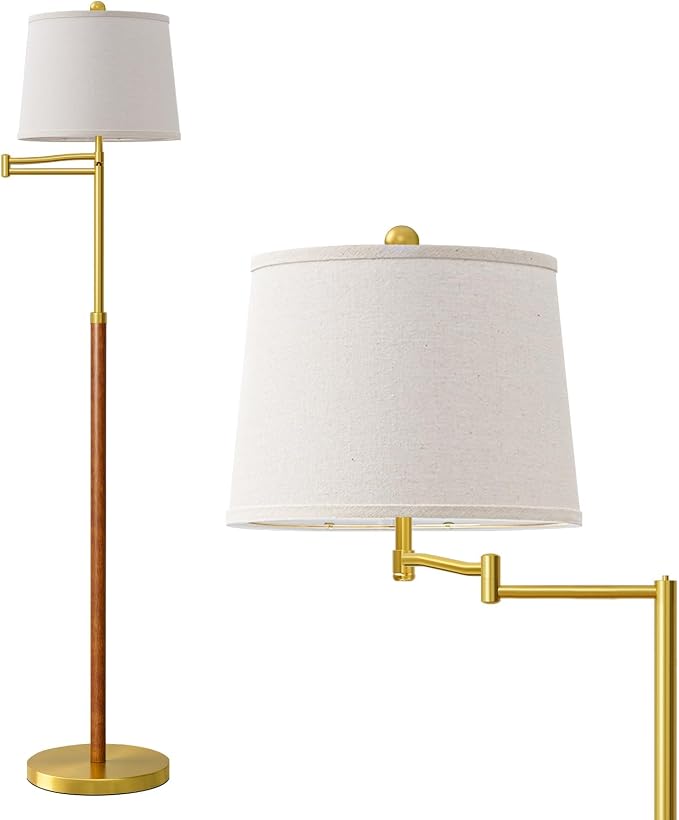 G-SAFAVA Real Wood Floor Lamps for Living Room Bedroom, 61" Floor Lamp with 350° Adjustable Swing Arm Vintage Lamps for Living Room