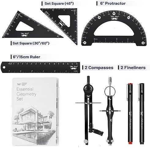 Mr. Pen- Professional Geometry Set, 15 pcs, Drafting Tools with Protractor