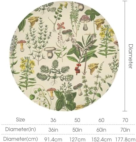 Vintage Botanical Tablecloth, Antique 1900s Mushroom Boho Wildflower Green Herbs Ferns Farmhouse Table Cover for Party Picnic Dinner Decor, 50x50in