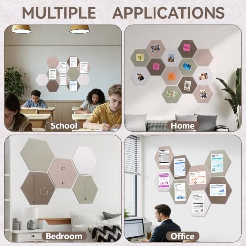 Hexagon Cork Board for Walls Decor, 8 Pack Felt Bulletin Board Tiles with 30 Pushpins, 50 Adhesive Tabs, 12" Pin Board Felt Board for Office & Home Classroom, Notes Photos and DIY Decor