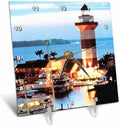 3dRose dc_61725_1 Harbor Town Lighthouse at Hilton Head Island at Dusk Desk Clock, 6 by 6-Inch