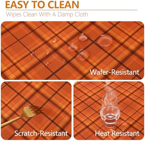 DWCN Autumn Checkered Tablecloth, 60 x 120 Inch, Plaid, Orange