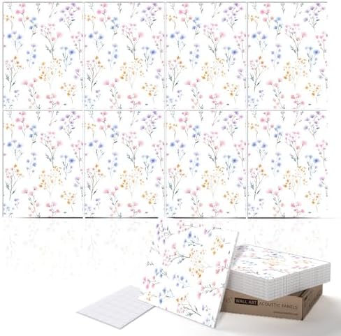 PINWELIFE® Acoustic Art Tiles – 8-Pack 12"x16" Sound Absorbing Panels, Seamless Wallpaper-Style Decorative Acoustic Wall Art, Echo Reduction for Home Studio/Office, Nano Tape Included