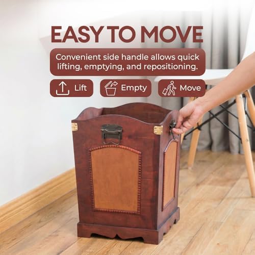 Vintiquewise Antique Wooden Wastebasket Trash Can with Handle – Decorative Solid Wood Trash Bin for Bathroom, Office, Bedroom or Living Room – Vintage Rustic Wooden Waste Can Organizer