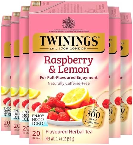 Twinings Raspberry & Lemon Herbal Tea Bags 20 CT Box (6 Pack)