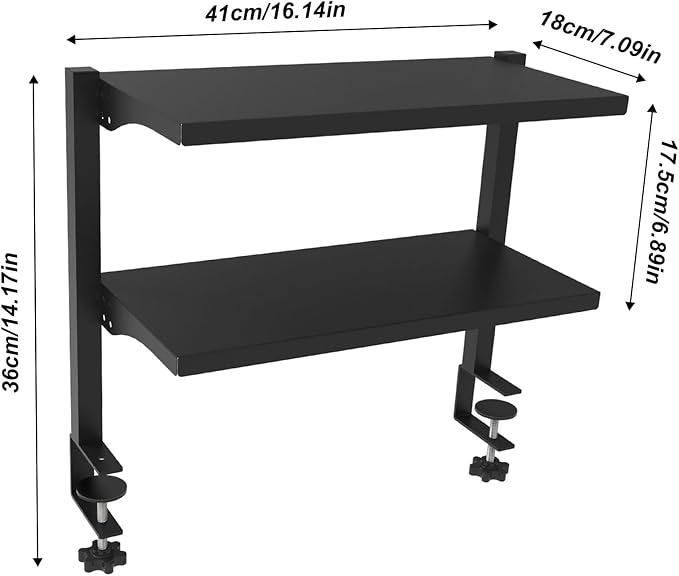 2-Tier Clamp-On Desk Shelf Organizer, Steel 16in Desk Shelf, Large | Heavy Duty, Expandable Above/Under Desk Storage Shelves, Desktop Extender Accessories for Office Study Room and Game Rooms