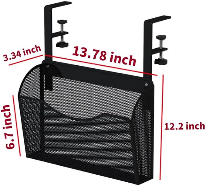 INLDY Under Desk Drawer, Desk Side Storage, Hanging Desks Organizer, Clamp On Mesh Metal Desks Organizer for Office and Home (Black)